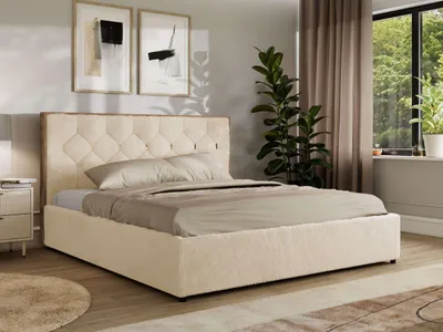Produktbild von MKS MEBLE LARINO CLASSIC Polsterbett 140x200 mit Bettkasten & Stauraum, inkl. Lattenrost, Gasdruckfeder Metall-Lift, Doppelbett wahlweise mit Matratze - ELORI LUX - Creme Plüsch