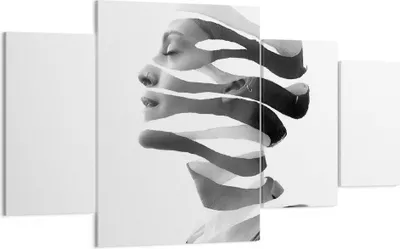 Produktbild von Bild auf Leinwand - Leinwandbild - 4 Teile - Frau Surrealismus Monochrom - 160x90cm - Wand Bild - Wanddeko - Wandbilder - Leinwanddruck - Bilder - Wanddekoration - Leinwand bilder - DL160x90-4430