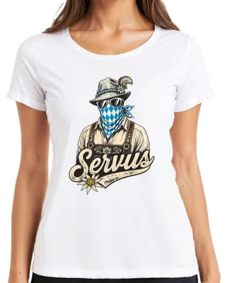 Immagine prodotto di Maglia da donna, bianca, in stile tradizionale bavarese, adatta per l'Oktoberfest, il Volksfest e per indossare con i tipici pantaloni di pelle "Lederhose" e il vestito tradizionale "Dirndl". Taglia S
