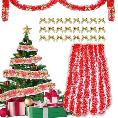 Productafbeelding van Dennengirlande van 10 meter met 24 kerstlinten in goud en rood