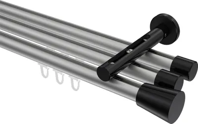 Produktbild von Interdeco Innenlaufstange / Gardinenstange mit Innenlauf Silbergrau / Schwarz, Typ Siteno Sitra (Konus), 20 mm Ø 3-läufig, 180 cm