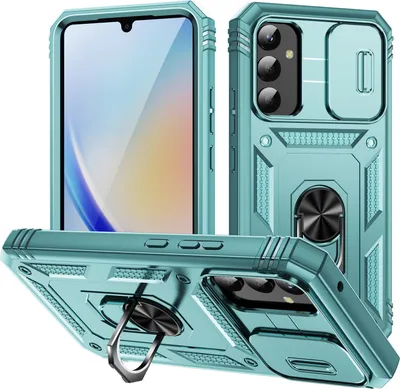 Produktbild von Galaxy A34 Hülle, Schiebe Kamera Schutz Stoßfest Schutzhülle mit Ringhalterung Ständer für Samsung Galaxy A34 Grün