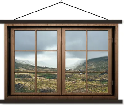 Produktbild von MuchoWow® Textilposter Durchblick - Wolken - Berge 150x100 cm mit schwarzem Rahmen - Schlafzimmer