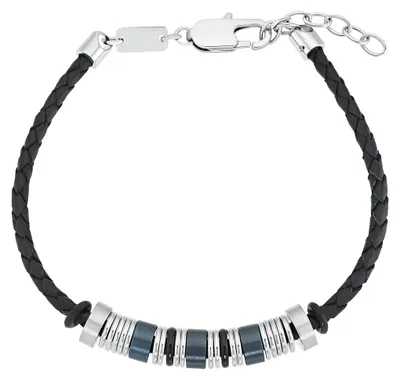 Produktbild von s.Oliver Herren Armband 2031565 Leder schwarz Edelstahlbeads blau