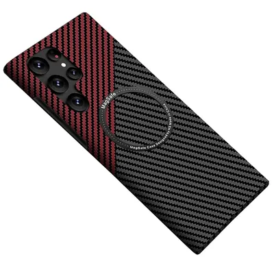 Obrázek produktu pro Pro Samsung Galaxy S25 Ultra 5G MagSafe Design Ultra Thin Carbon Texture Case Red / Black