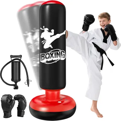 Obrázok produktu pre Boxovací vrece 160 cm, pre deti vo veku 6 až 12 rokov, s boxerskými rukavicami, na tréning karate