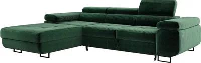 Produktbild von Wohnlandschaft mit Bettfunktion, Ecksofa Cord ADRIANO 202x277 cm, Eckcouch mit einstellbare Kopfstützen, Polsterecke, Sofa L - Links Grün PS14