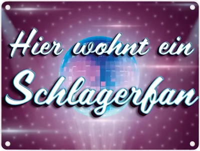 Produktbild von Hier wohnt ein Schlagerfan Metallschild in 15x20 cm mit Discokugel