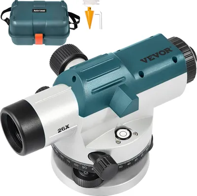 Productafbeelding van VEVOR Professioneel Optisch Waterpas (26-voudige vergroting, werkbereik: tot 100 meter, inclusief transportkoffer), Automatisch waterpas met 15,8 mm schroefdraad, waterdichte waterpasset