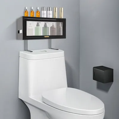 Zdjęcie produktu dla Metalowa półka łazienkowa Organizer ścienny do toalety 40 * 15 * 18 cm Czarny