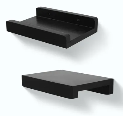 Immagine prodotto di Mensole a parete in legno massello, set da 2, stile rustico, colore nero, 20 cm