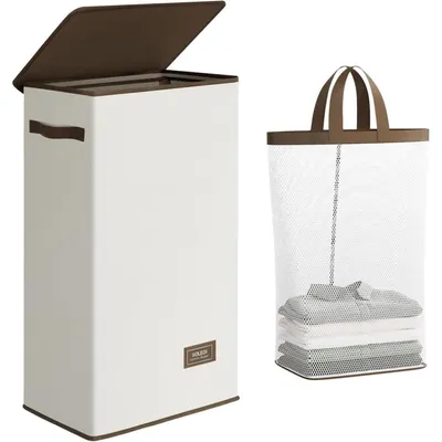 Productafbeelding van Wasmand, wasverzamelaar, met deksel, waszak, 70 liter, beige