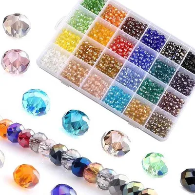 Image de Kit de perles de verre pour bijoux artisanaux - 1 200 perles de verre pour colliers et bracelets DIY - différentes tailles et couleurs - 4/6/8 mm