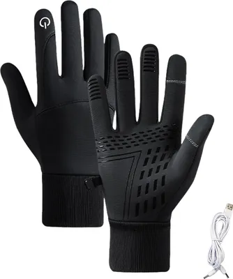 Produktbild von 1 Paar wiederaufladbare beheizte Handschuhe für Herren und Damen, wasserdichte elektrische Heizhandschuhe mit Silikonhandfläche, Touchscreen-Handschuhe für Winterskifahren und Radfahren