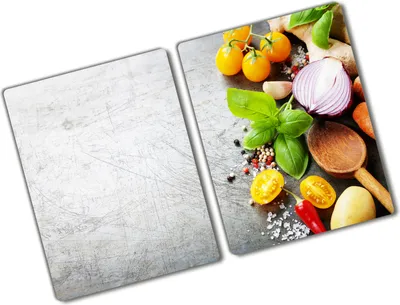 Produktbild von Tulup Glas Herdabdeckplatte - 2x40x52 cm - Glaskeramikkochfeld-Abdeckung Spritzschutz Glasabdeckplatte Kochplattenabdeckung und Schneidebrett - Zweiteilig - Essen & Getränke - Gemüse - Mehrfarbig