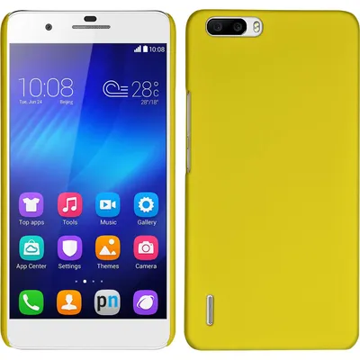 Produktbild von PhoneNatic Case kompatibel mit Huawei Honor 6 Plus - Hülle gelb gummiert Hard-case + 2 Schutzfolien