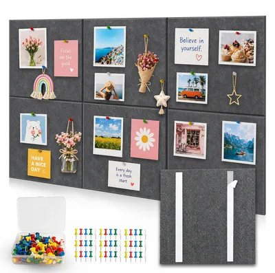 Produktbild von Große Filz-Pinnwand 60 x 90 cm, selbstklebend, 0,88 cm dick, grau-quadratisch