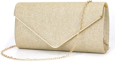 Produktbild von Elegante goldene Abendtasche mit Pailletten, schmaler Schultertasche mit Kettengriff, glitzernder Abendtasche, goldene Handtasche für Hochzeiten und Galas, 25,8 x 12,2 x 6,4 cm