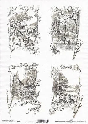 Obrázok produktu pre Ryžový papier na dekupáž A4 ITD-R2164 pohľad, dedina, lesné zvieratá, jar, sliepky