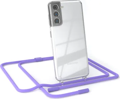 Produktbild von EAZY CASE Handykette für Samsung Galaxy S21 5G, Clear Case aus Silikon, mit Umhängeband, abnehmbare Endstücke, Handyband in Violett