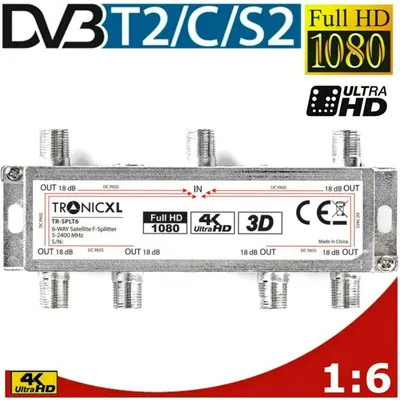 Zdjęcie produktu dla 6-drożny rozdzielacz antenowy do telewizji kablowej / DVB-T2 / rozdzielacz satelitarny