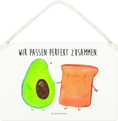 Produktbild von Mr. & Mrs. Panda Schild Avocado Toast DIN A4 - Weiß - Geschenk, Pärchen, holzbild, Holzschild, Liebe, hängeschild, Türschild, Hochzeitsgeschenk, Hochzeit, wandtafel