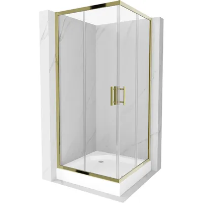 Obrázek produktu pro Mexen Rio čtvercový sprchový kout 90 x 90 cm, Průhledné, Zlatá + sprchová vanička Rio, Bílá - 860-090-090-50-00-4510