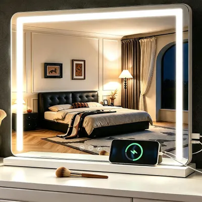 Make-up Spiegel mit LED 50x40 cm, dimmbar, 3 Lichtfarben, 10x Vergrößerung