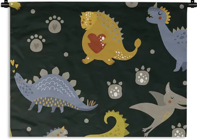 Produktbild von MuchoWow® Wandteppich Wandbehang Dino - Kinder - Schnittmuster - Jungen - Mädchen - Dinosaurier 60x45 cm Tapisserie Dekoration Wandtuch - Das Schlafzimmer