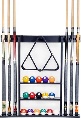Produktbild von Pegasi Billard Wandhalterung Deluxe - Wandqueuehalter - Billard Queue Halter Wandmontierter - Pool Cue Wall Mounted Rank - 39 x 3,5 x 3,5 cm - Für 6 Queues und Bälle - Holz - Schwarz