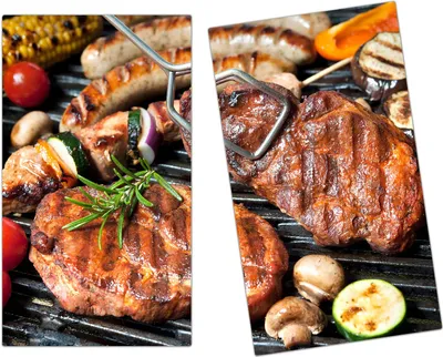 Produktbild von Spritzschutz Herdabdeckplatte Schneidebrett aus Glas Grillvariation 2-Teilig (60x52cm)