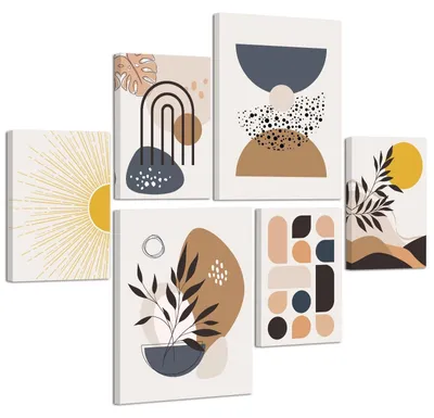 Obrázek produktu pro 6 sad Boho oranžové geometrické plátno nástěnné dekorace - minimalistické umění pro každý prostor