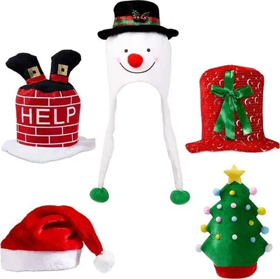 Imagen del producto de Uniqoos®: Set de 5 gorros para fiestas navideñas. Divertidos accesorios para fotos y disfraces, talla para adultos, fabricados con material de alta calidad (fibra sintética), aptos para niños y adultos