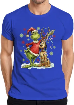 Produktbild von Grinch Weihnachten Rentier Lichterkette Schneeflocken Geschenk Herren T-Shirt, Blau, L