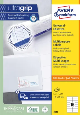 Produktbild von Avery Universal Labels, White 105x35mm, 105 x 35