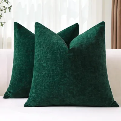 Immagine prodotto di Set di 2 federe per cuscini in velluto, 50x50 cm, verde scuro, morbide, cuscini decorativi