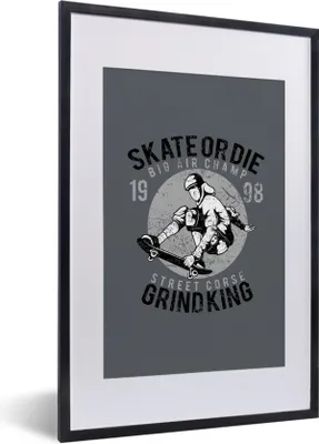Produktbild von MuchoWow® MuchoWow® Gerahmtes Poster Skateboard - Mann - Vintage 40x60 cm - Poster mit zchwarzem Bilderrahmen - Poster in Rahmen