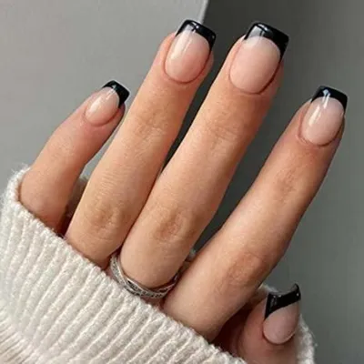 Image de 24 pcs Carré Noir French Ongles artificiels Press on Nails
