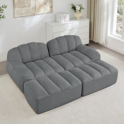Produktbild von 2-Sitzer Modulares Boneless Sofa mit 2 Ottomans 210 cm Muschelform Grau