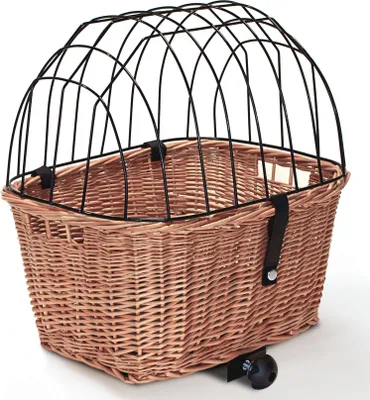 Produktbild von XL Hundefahrradkorb aus Weide für Gepäckträger mit Gitter eckig 50x38 cm Natur (N-S)