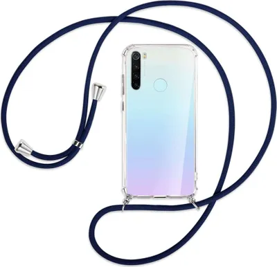 Produktbild von Handykette Backcover-Schutzhülle mit Band (Metall silberfarben) für Xiaomi Redmi Note 8 - dunkelblau