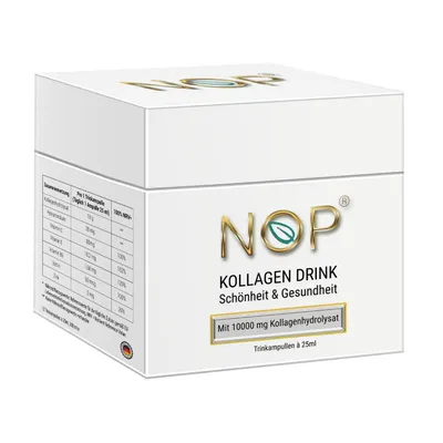 Produktbild von NOP Kollagen Drink 10.000 mg – 30 Trinkampullen mit Hyaluronsäure, Vitamin C, Zink & Biotin – Haut, Haare & Nägel – 30x 25 ml