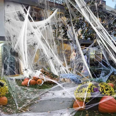 Produktbild von Halloween-Spinnennetz mit 30 Spinnen zur Dekoration für Halloween-Partys