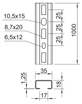 Produktbild von OBO Bettermann Profilschiene CML3518P1000 35 x 18 mm gelocht