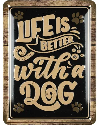 Produktbild von LANOLU retro Blechschild Hund, Life is Better With a Dog, Deko Hund Geschenke für Hundeliebhaber, vintage Metallschild mit Spruch, 15x20cm