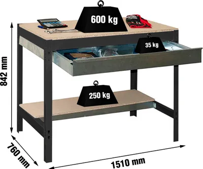 Produktbild von Simonrack Werkbank SIMONWORK anthrazit 1 Schublade 151,0 x 76,0 x 84,2 cm