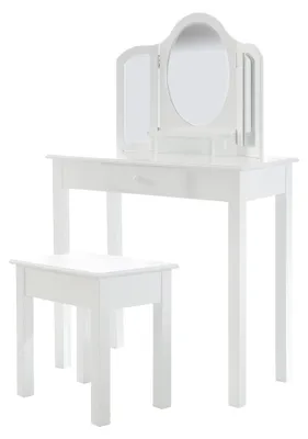 Schminktisch mit Spiegel und Hocker, Weiß, 106x68x32 cm