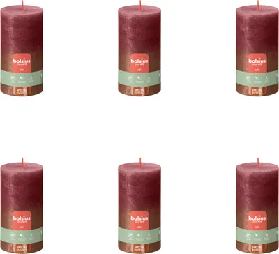Immagine prodotto di Bolsius - Candela a colonna rustica - Metallica in dissolvenza - 130/68 - 1 pezzo per confezione - Rosso velluto + rame - Value Pack - 6 pezzi