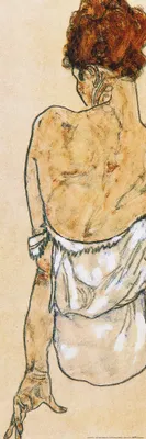 Produktbild von Egon Schiele Kunstdruck Bild - Sitzende In Unterwäsche Rückenansicht, 1917 (91 x 30 cm)