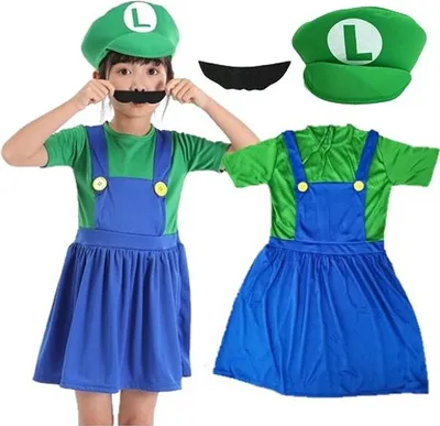 Produktbild von Luigi Super Mario Bros Kostüm Grünes Kleid Größe S 98-103 cm